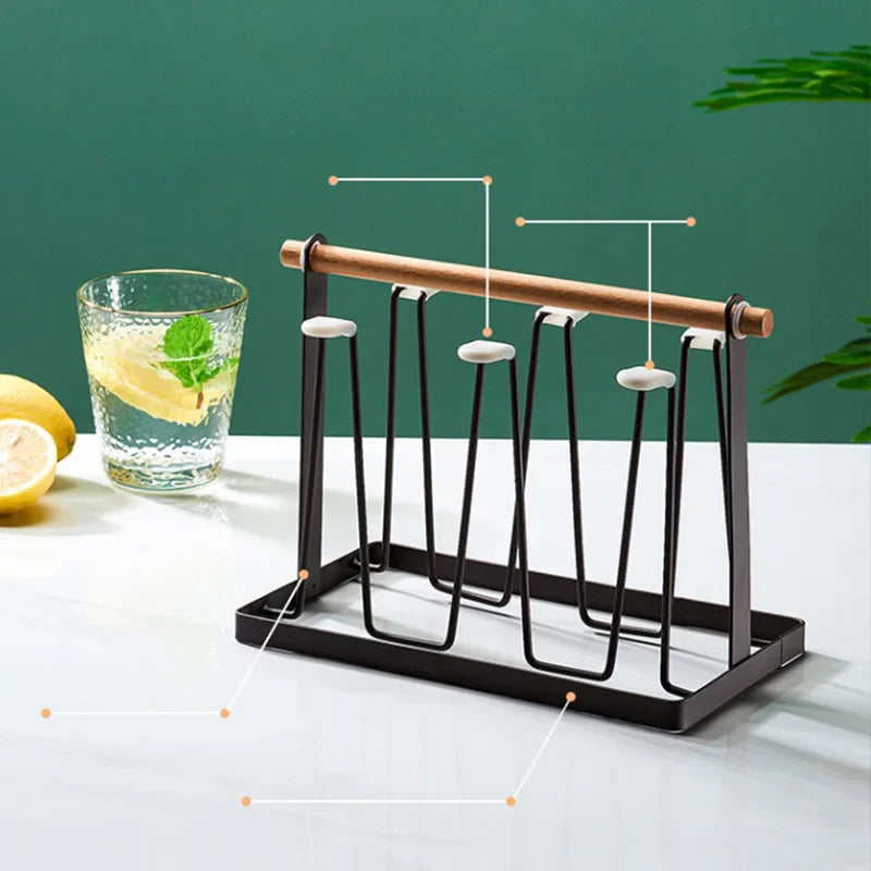 Afralia™ Cup Rack: Wood and Metal Draining Holder for Kitchen Drinkware and Display.