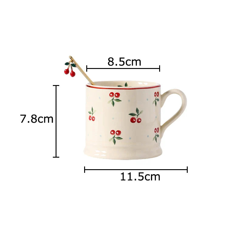 Afralia™ Cherry Pattern Porcelain Coffee Mug - Lovely Tableware Cup for Afternoon Tea