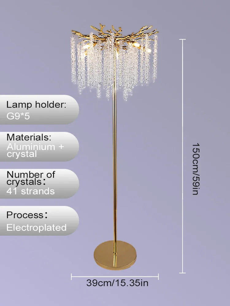 Afralia™ Crystal Gold LED Floor Lamp: Nordic Luxury for Living Room & Bedroom