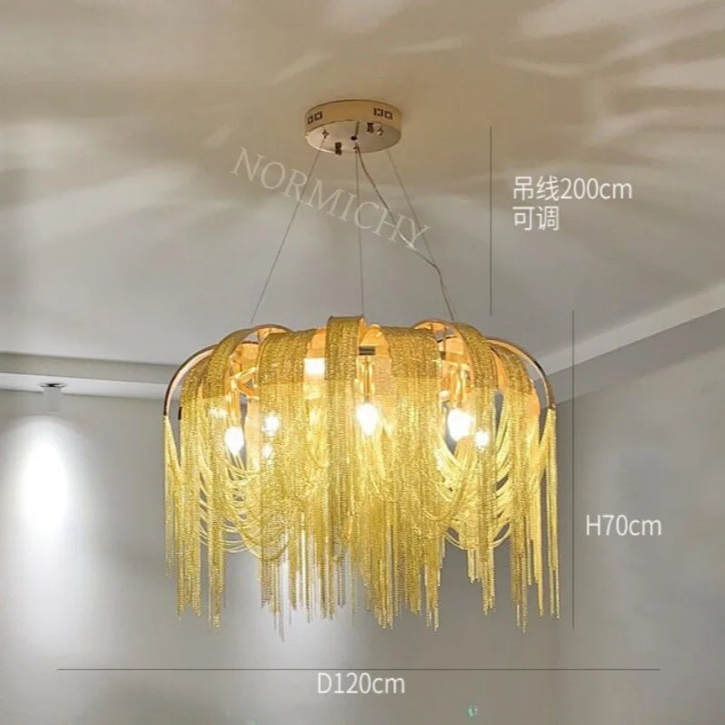 Afralia™ Round Tassel Chandelier: Nordic Light Luxury for Living & Dining Rooms