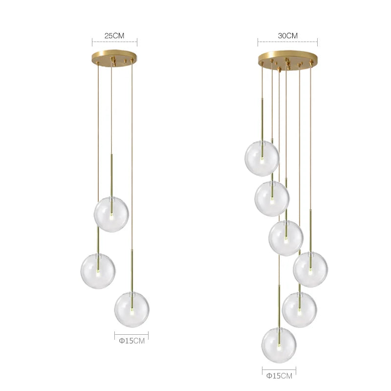 Afralia™ Glass Ball Chandelier: Modern Luxury Lighting Fixture for Living Room, Bedroom, Restaurant - Pendant Lights, Stairs Hanging Lamp