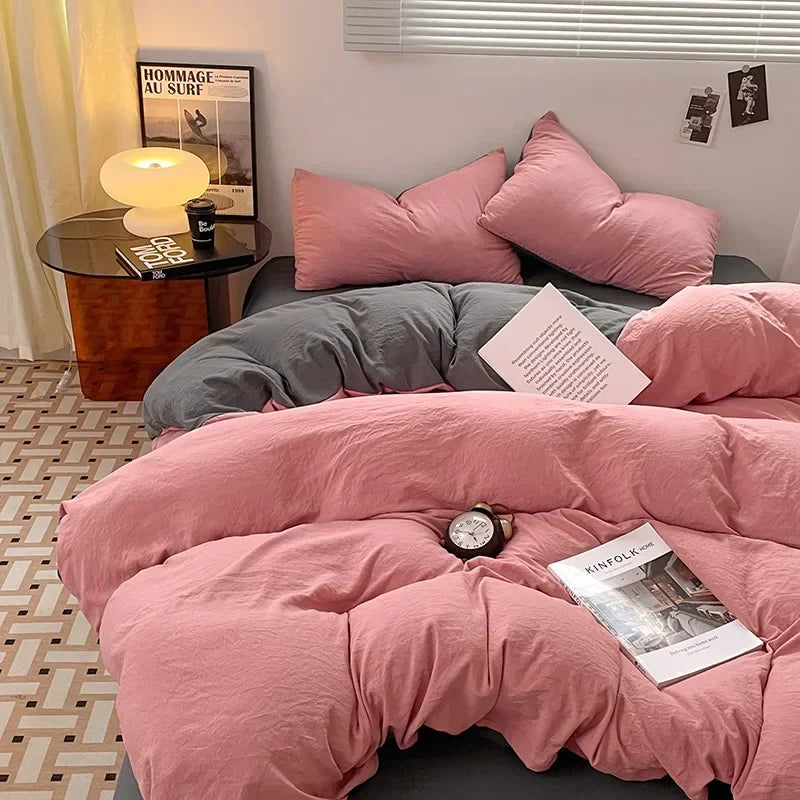 Afralia™ Soft Bedding Set: Fitted Sheet, Duvet Cover, Pillowcase - Queen/King Size