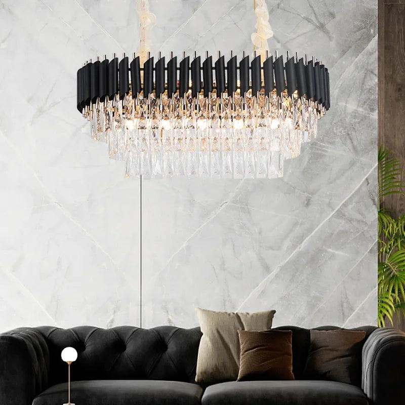 Afralia™ Luxury Black Ring Pendant Chandelier for Modern Living Room Decor