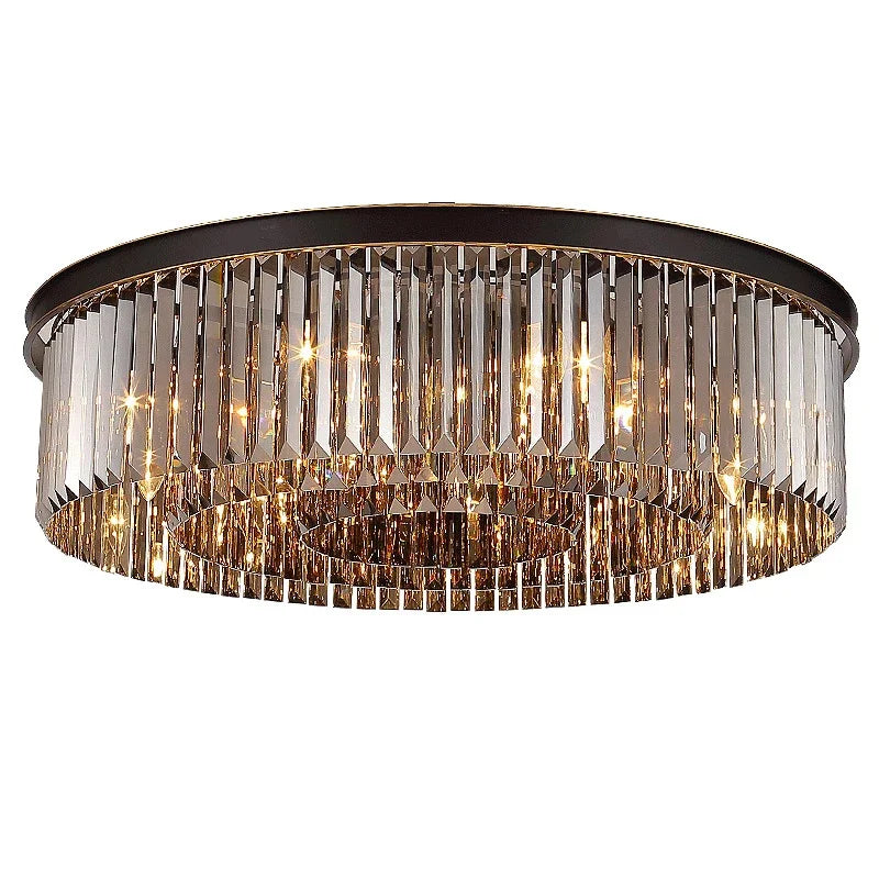 Afralia™ Modern Crystal Black Ceiling Light E14 LED Round Lamp for Home Dining Bedroom