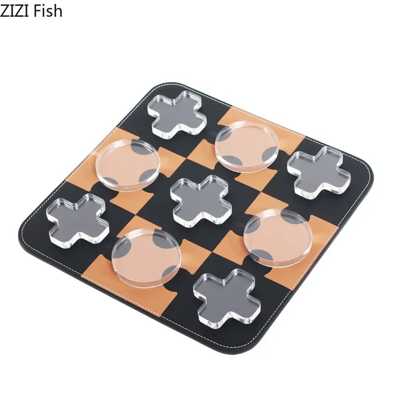 Afralia™ Acrylic Tic-Tac-Toe Chessboard Set - Geometric Art Desk Decoration with Casual Chess Pieces