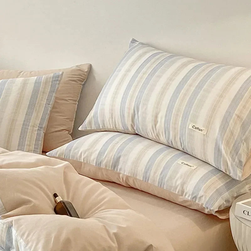 Afralia™ Grid Printed Cotton Fitted Sheet Set - Double-Sided Mix Color Quilt Cover