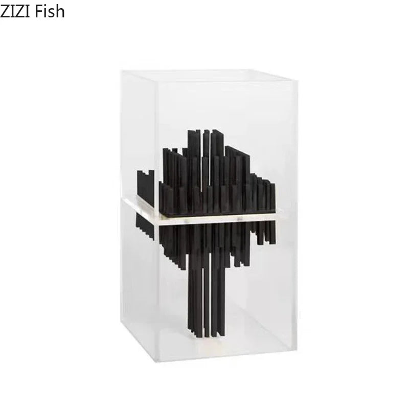 Afralia™ Acrylic Geometric Display Box Desk Ornament Metal Sculpture Room Decor