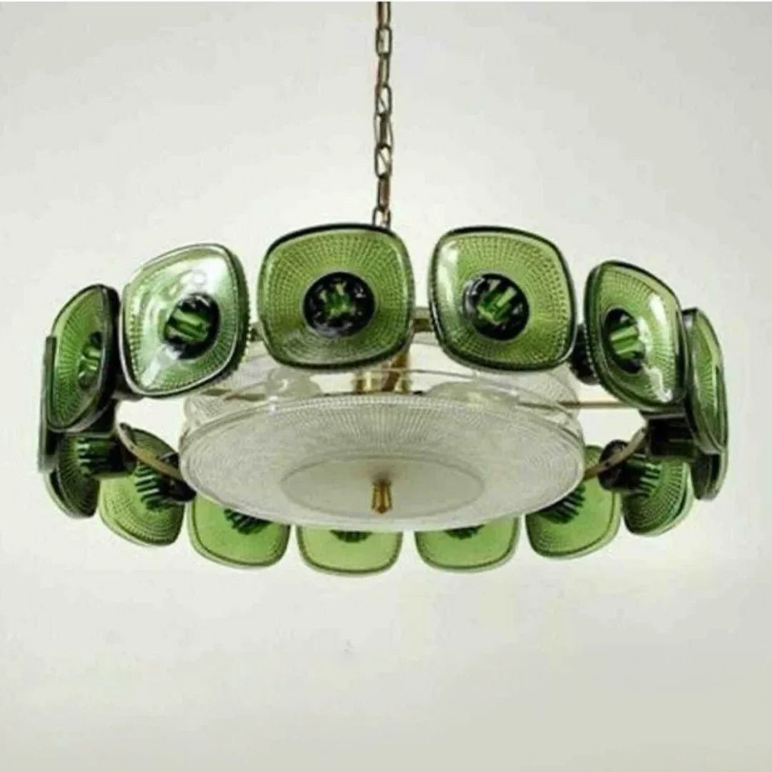 Afralia™ Glass Petal Chandelier: French Green Pendant Lighting for Living Room, Dining Room, Bedroom