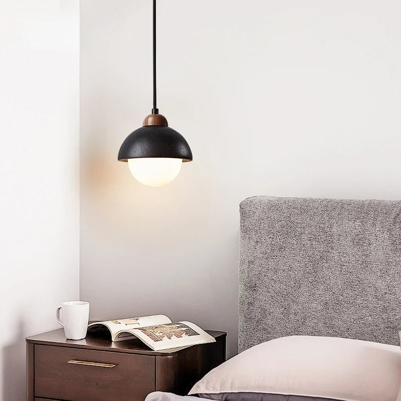 Afralia™ Glass Ball LED Pendant Lights Black Travertine Wabi Sabi Hanging Lamp