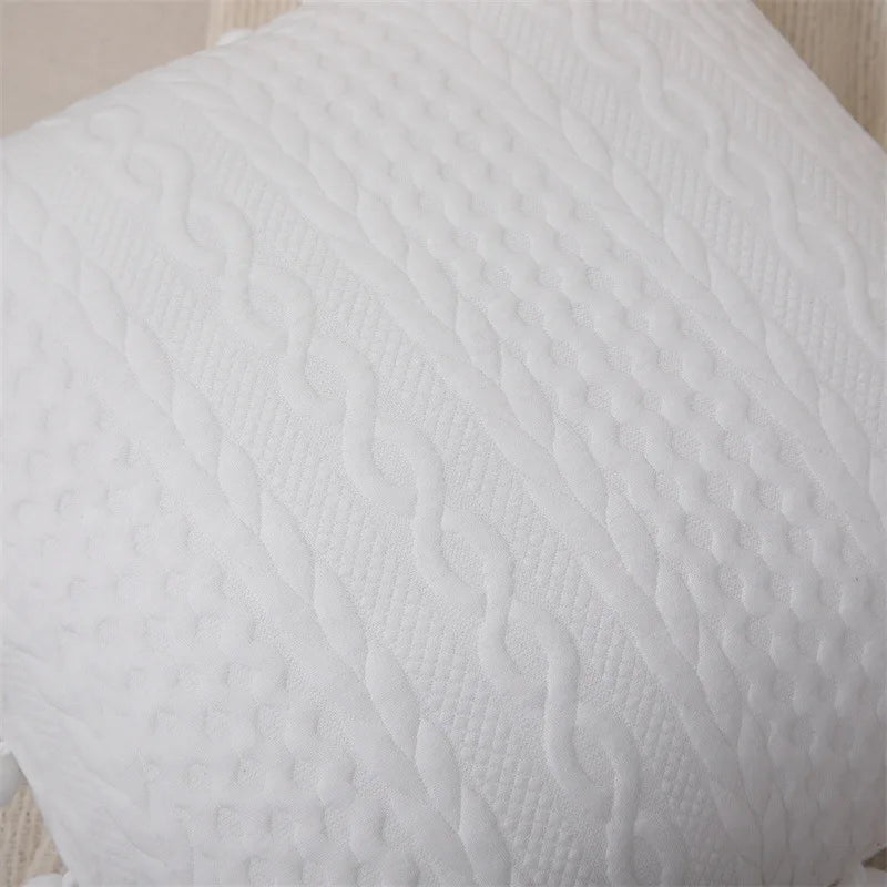 Afralia™ Lace Pompom Cotton Cushion Cover, 50x50cm, White Balls, Soft Seat Cover, Home Decor