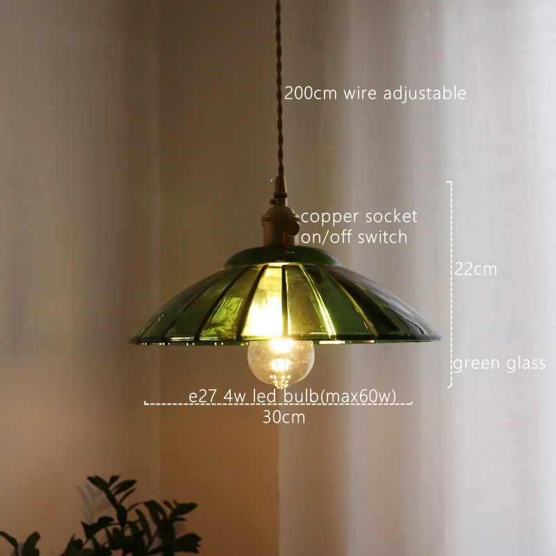 Afralia™ Glass LED Pendant Light: Retro Copper Chandelier for Kitchen, Bedroom, Restaurant.
