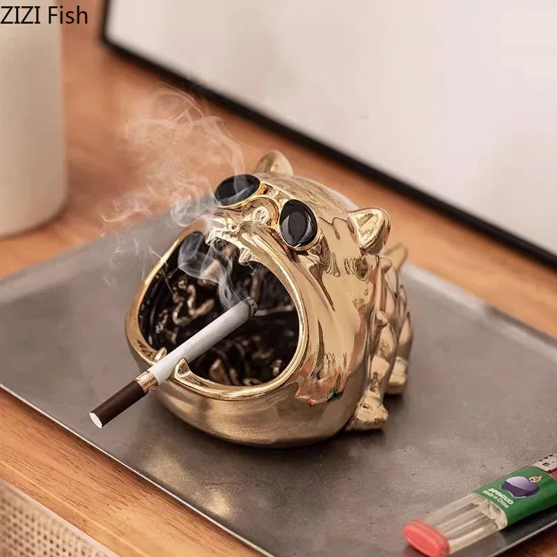 Afralia™ Bulldog Ceramic Ashtray | Desktop Smoking Accessory | Portable Weed Ash Tray