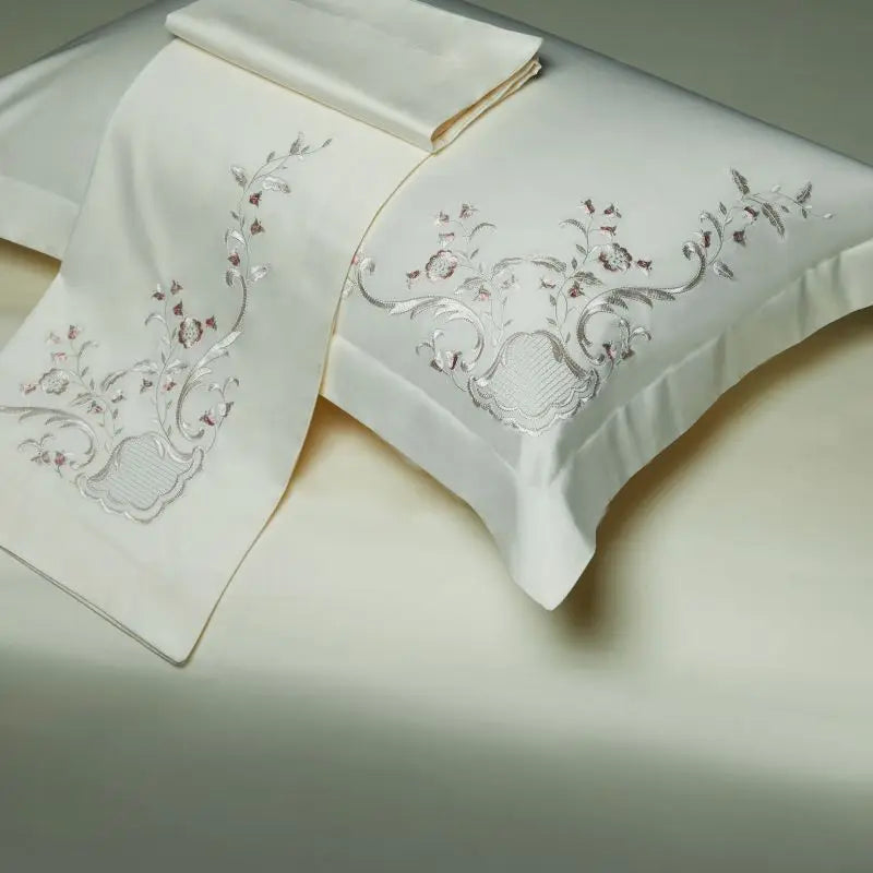 Afralia™ Elegant Flowers Embroidery 1000TC Egyptian Cotton Bedding Set Home Textiles