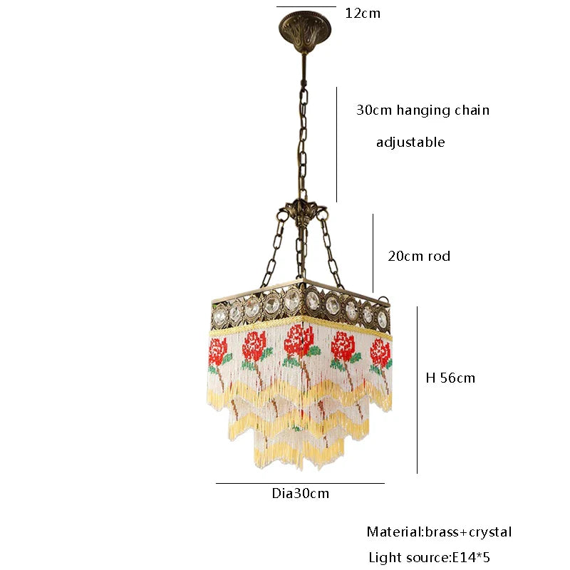 Afralia™ Black Rose Tassel Pendant Lights, Classic Retro Lustres for Living Room
