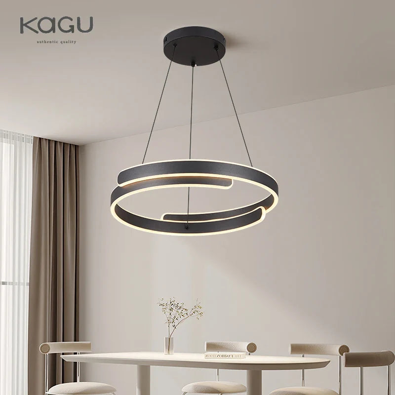 Afralia™ Black White LED Ring Chandelier Pendant Lights for Home Indoor Decor