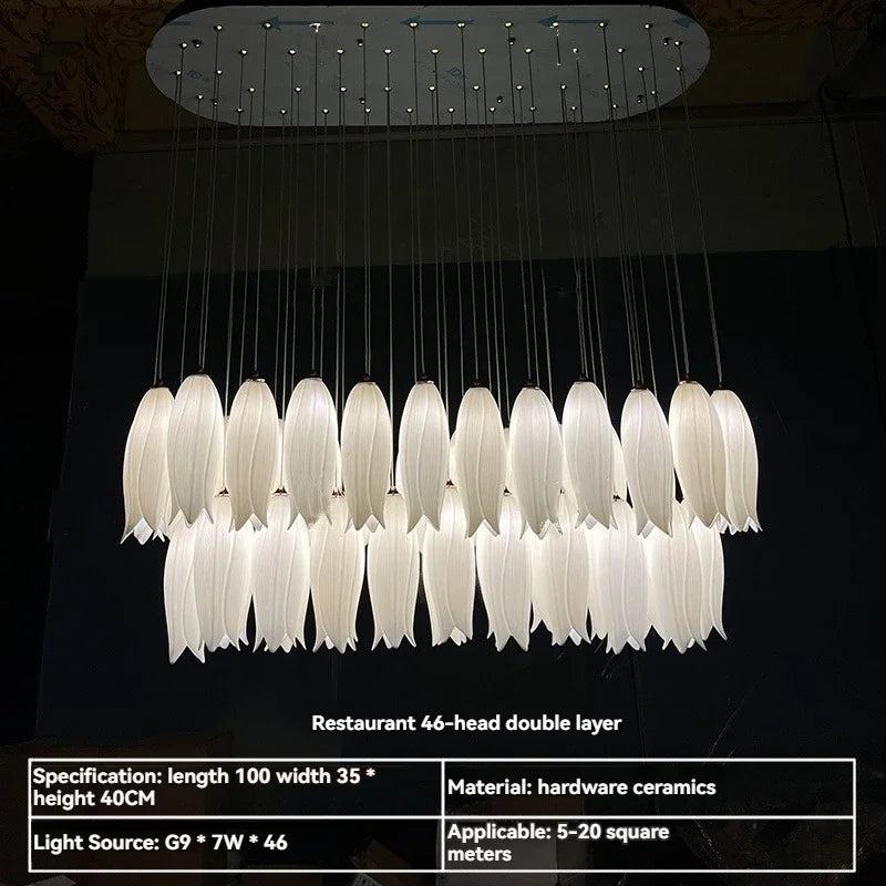 Afralia™ Ceramic Flower Chandelier for High Ceiling Staircase Loft Living Room