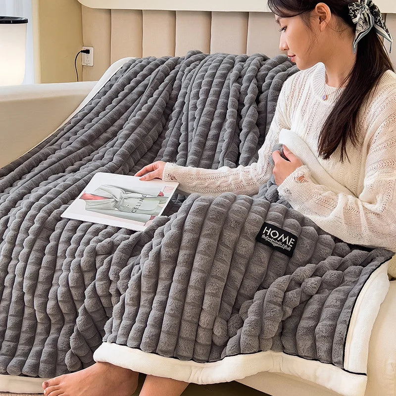 Afralia™ Cozy Flannel Velvet Blanket: All-Season Solid Color Single Queen Quilt