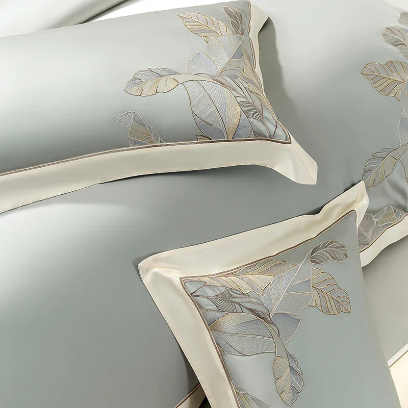 Afralia™ Eucalyptus Lyocell Soft Silky Cool Bedding Set with Leaves Embroidery