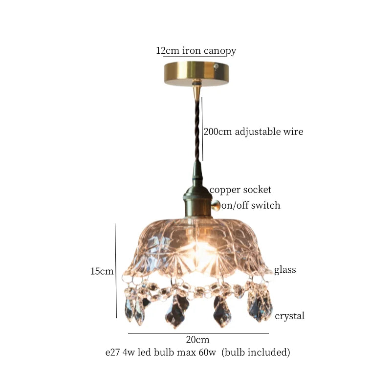 Afralia™ Small Glass LED Pendant Lights Japanese Vintage Hanging Lamp