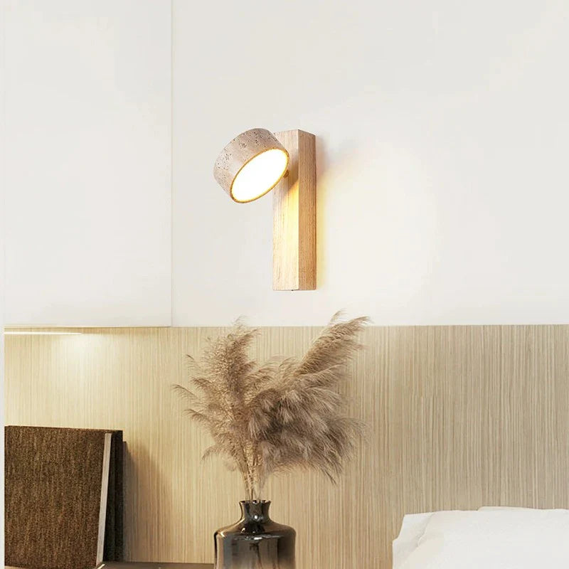 Afralia™ Cream Style Bedside Lamp With Rotatable LED Light - Walnut Wood Texture