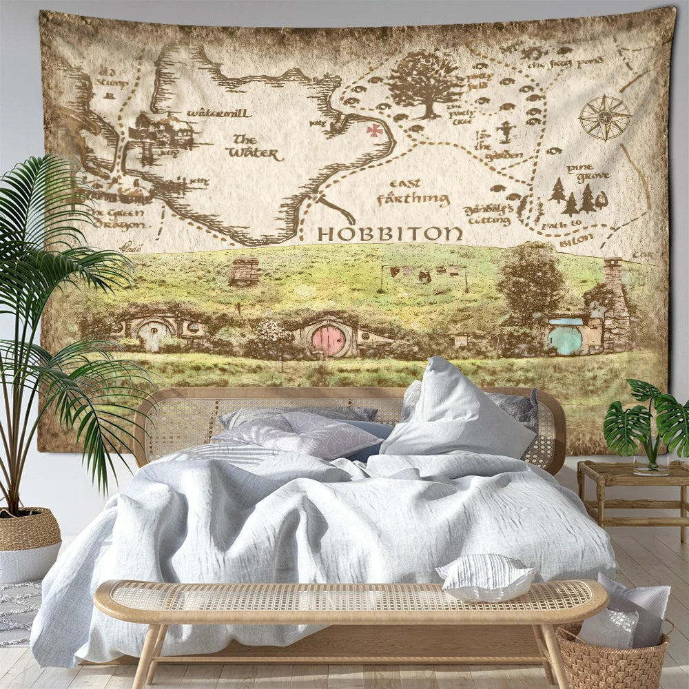 Afralia™ Mountain Forest Map Tapestry Wall Hanging - Boho Abstract Art for Home Decor