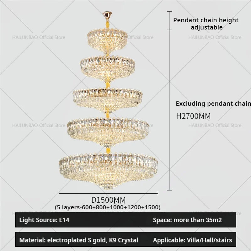 Afralia™ Luxury Crystal Chandelier for Duplex Villa Staircase and Living Room