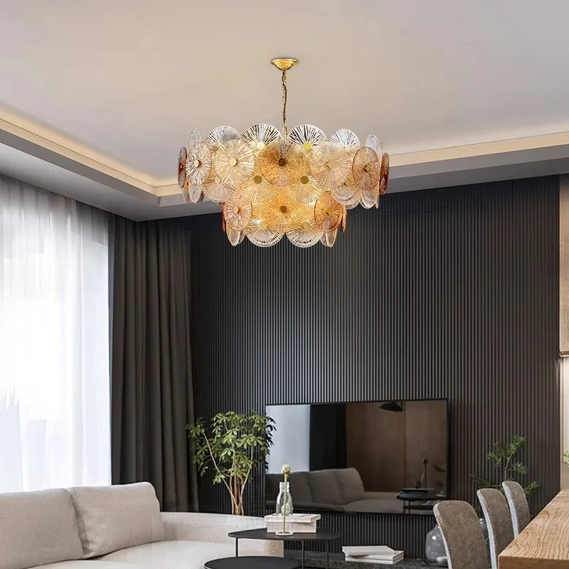 Afralia™ Luxury Lustre Glass Chandelier LED Pendant Lamp for Living Room Dining Bedroom