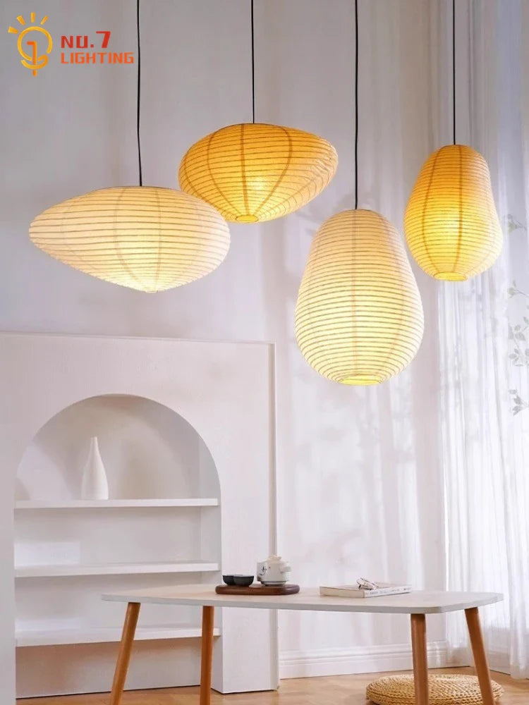 Afralia™ Noguchi Pendant Lights LED E27 Rice Paper Hanging Lamp Zen Art
