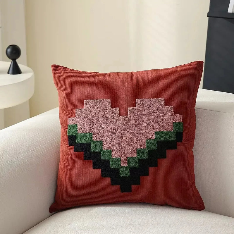 Afralia™ Pink Rustic Heart Embroidery Pillow Cover 45x45cm