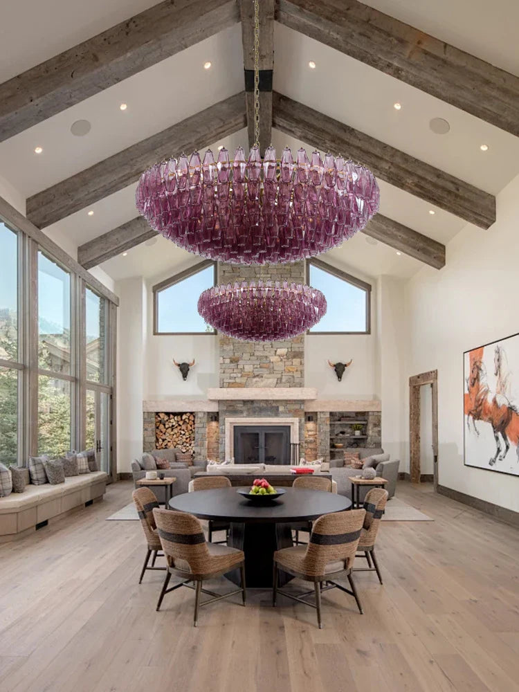 Afralia™ Purple Glass Chandelier Vintage Designer Hanging Lamp