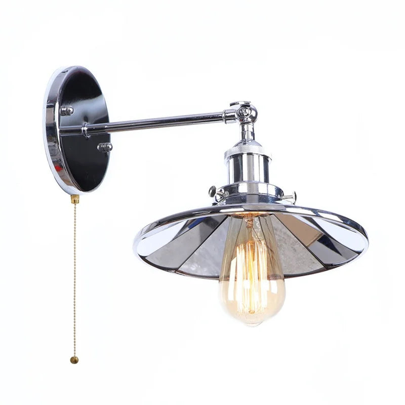 Afralia™ Vintage LED Wall Lights Pull Chain Lens Stair Aisle Bedside Lamp Iron Lightings