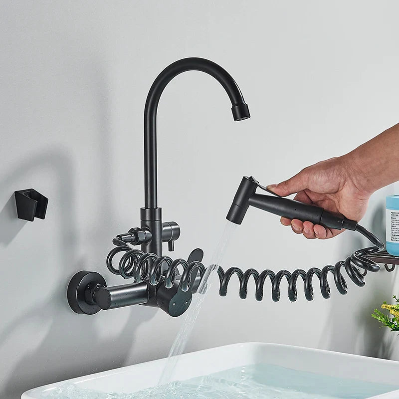 Afralia™ Matte Black Wall Mounted Kitchen Faucet Stainless Steel 304 Bathroom Sink Tap