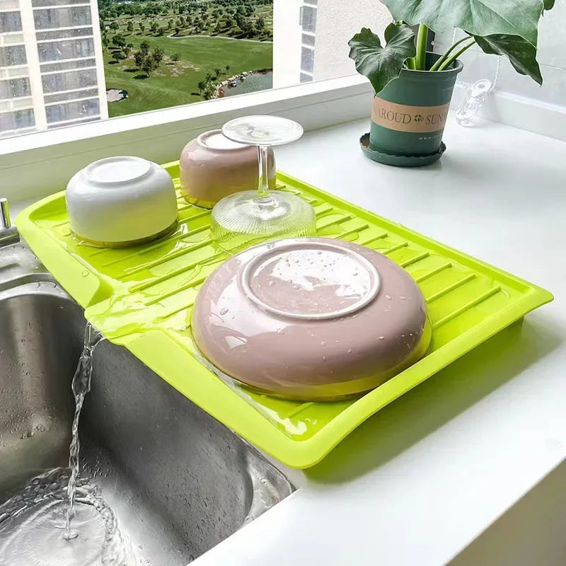 Silicone Dish Drainer Tray Large Sink Drying Rack Organizer for Kitchen Tableware by Afralia™.