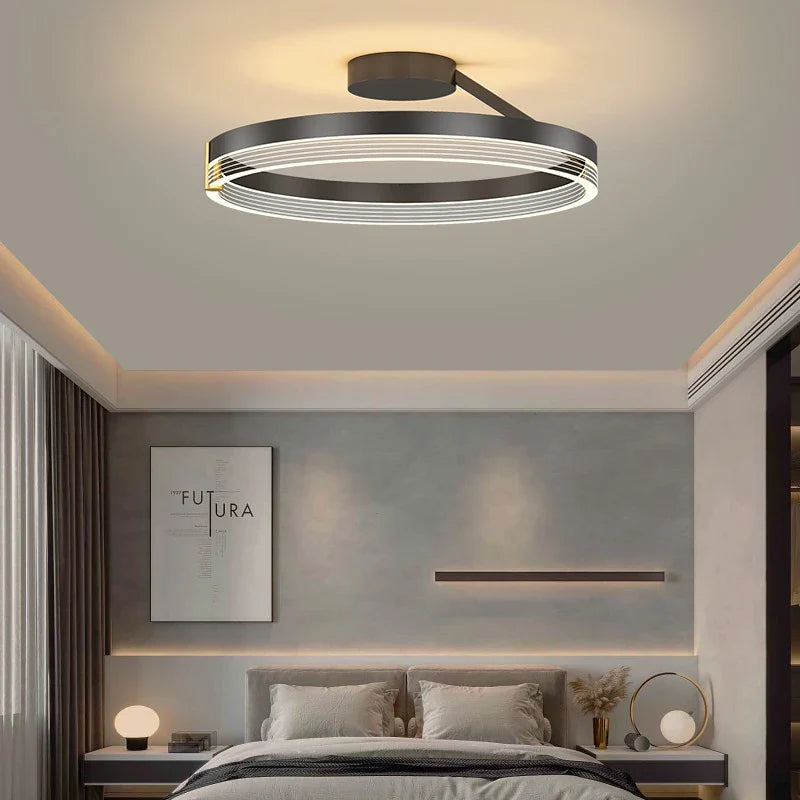 Afralia™ Black Gold Round Chandelier: Modern Design Ceiling Lamp for Home Decoration