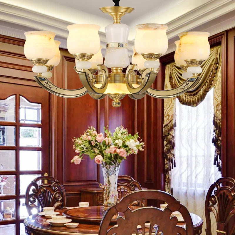 Afralia™ Luxury Natural Jade Chandelier for Duplex Villa and Restaurant, Guangdong Lamps