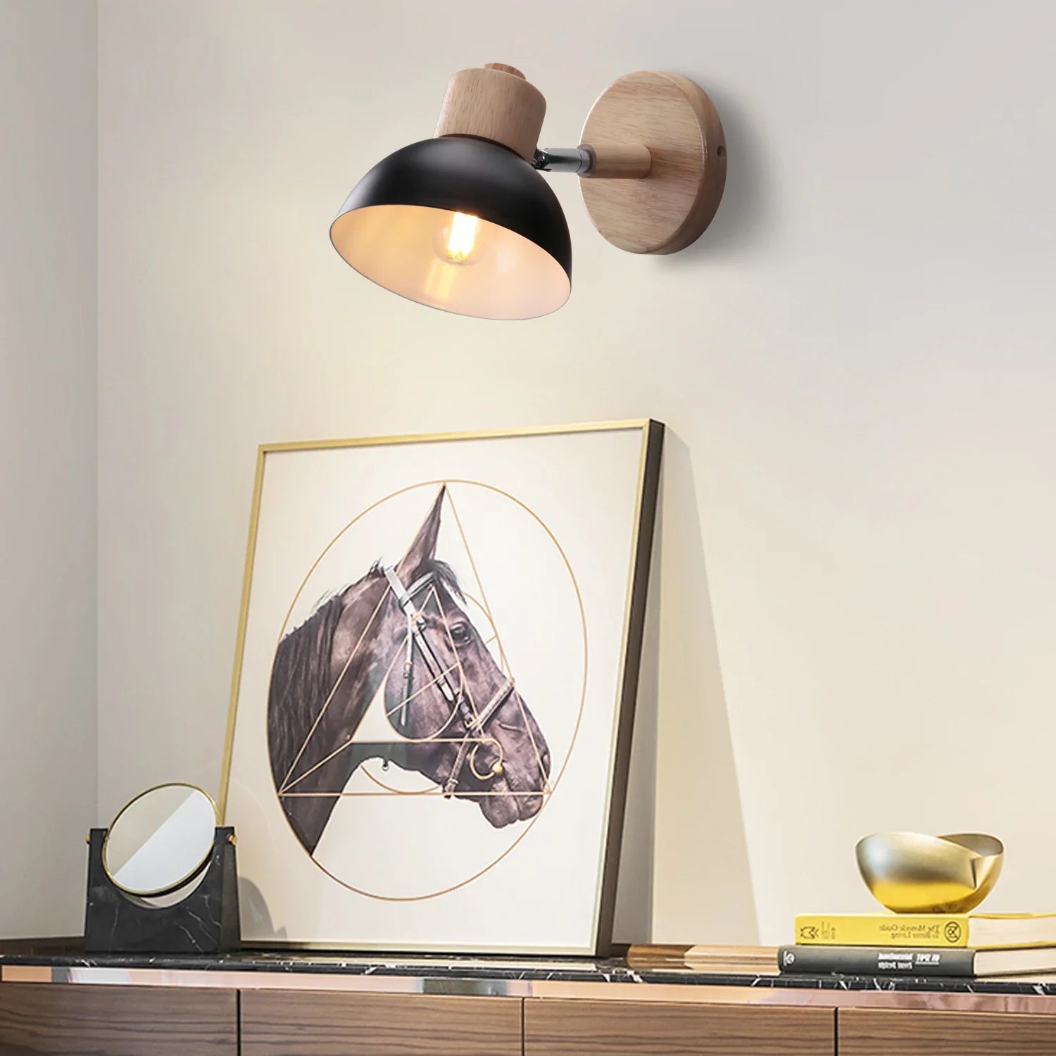 Afralia™ Nordic Wooden Wall Lamp Bedside Light for Bedroom Living Room E27 Macaroon Style