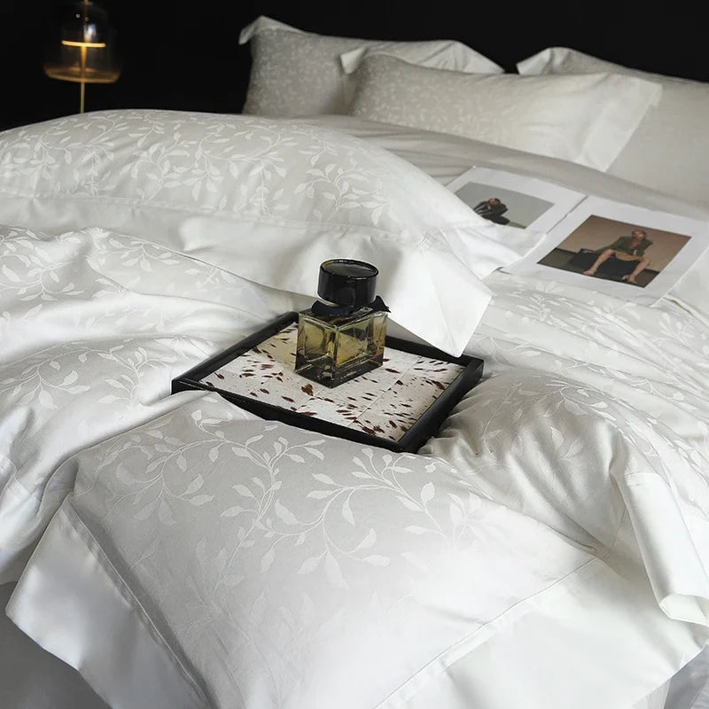 Afralia™ White Egyptian Cotton Jacquard Bedding Set, Luxury Silky Soft, 1000TC