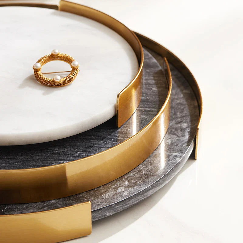 Afralia™ Marble Tray with Golden Metal Pallet for Bathroom Luxury Storage
