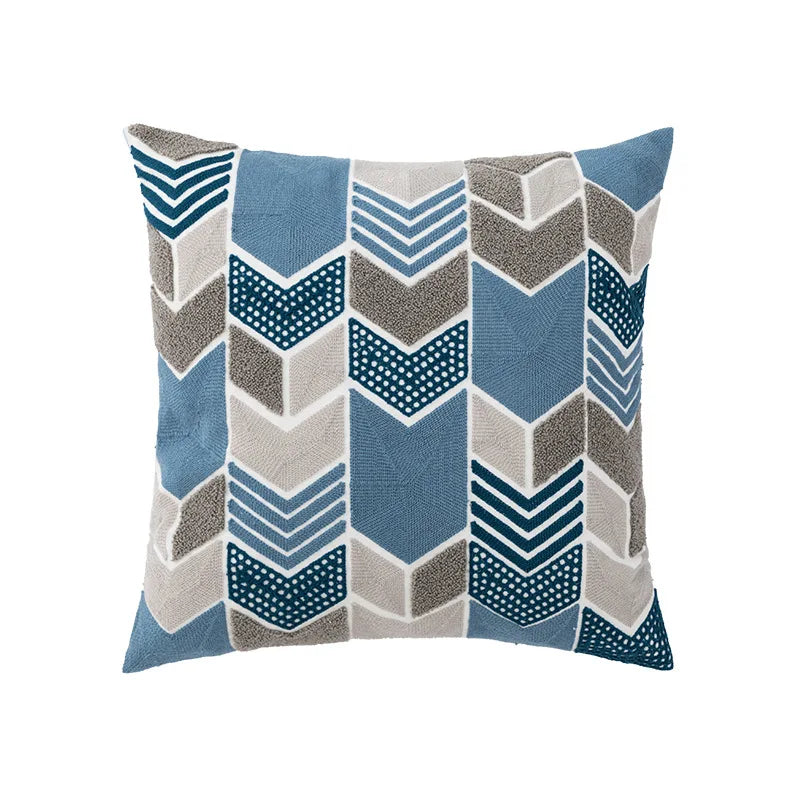 Afralia™ Coastal Chic Blue Geometric Cushion Cover 45x45cm Soft Cotton Breathable Zipper