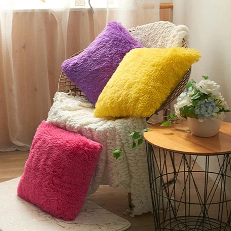 Afralia™ Soft Fur Throw Pillowcase 43x43cm - Soild Color Square Cushion Cover