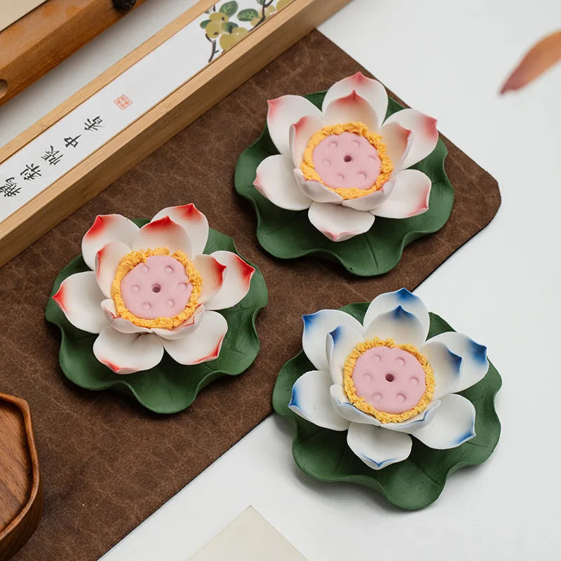 Lotus Aroma Holder Censer with Water Lily Art Flower, by Afralia™