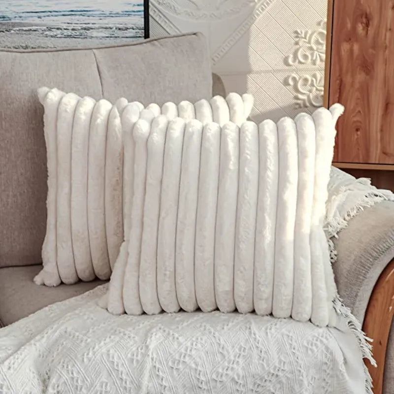 Afralia™ Plush Faux Fur White Throw Pillow Cover Modern Textured Accent for Home Decor