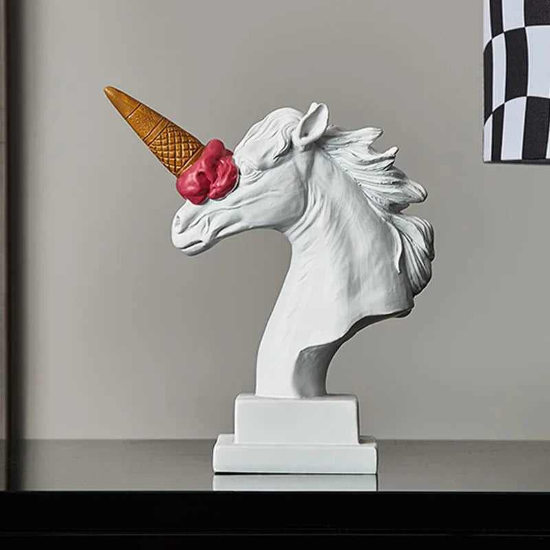 Afralia™ Horse Head with Ice Cream Statue Modern Art Ornament Sculpture