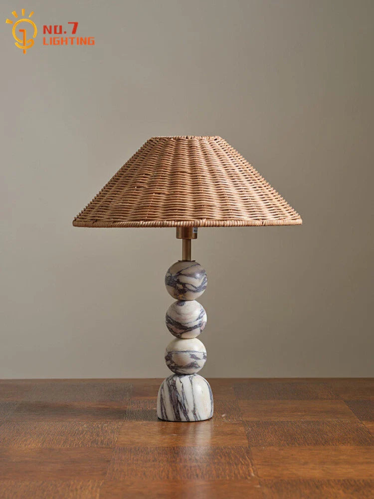 Afralia™ Wabi-Sabi Marble Table Lamp LED Rattan Weaving Desk Light for Home & Hospitality