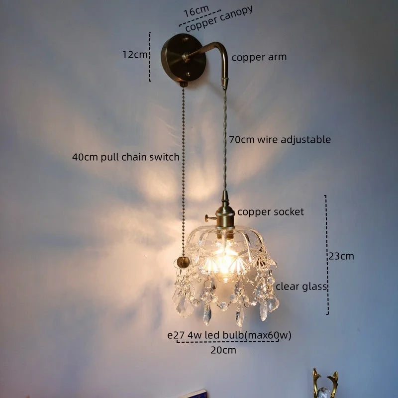 Afralia Crystal Copper LED Wall Sconce Light for Home Decor & Indoor Lighting