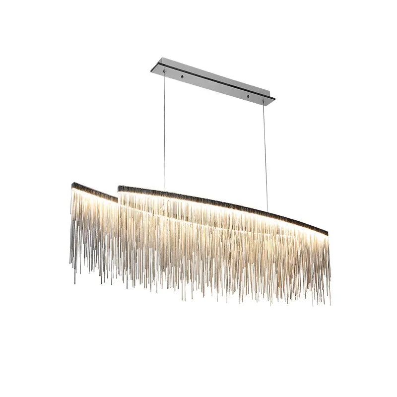 Afralia™ Gold Chain Chandelier Pendant Light w/ Remote, Modern Tassel Design for Kitchen & Living Room