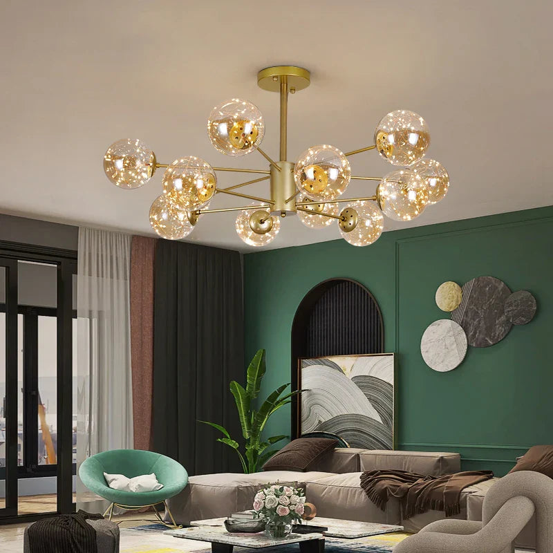 Afralia™ Black Glass Ball Chandelier: Luxury Dimmable Pendant Lamp for Living Room & Bedroom.