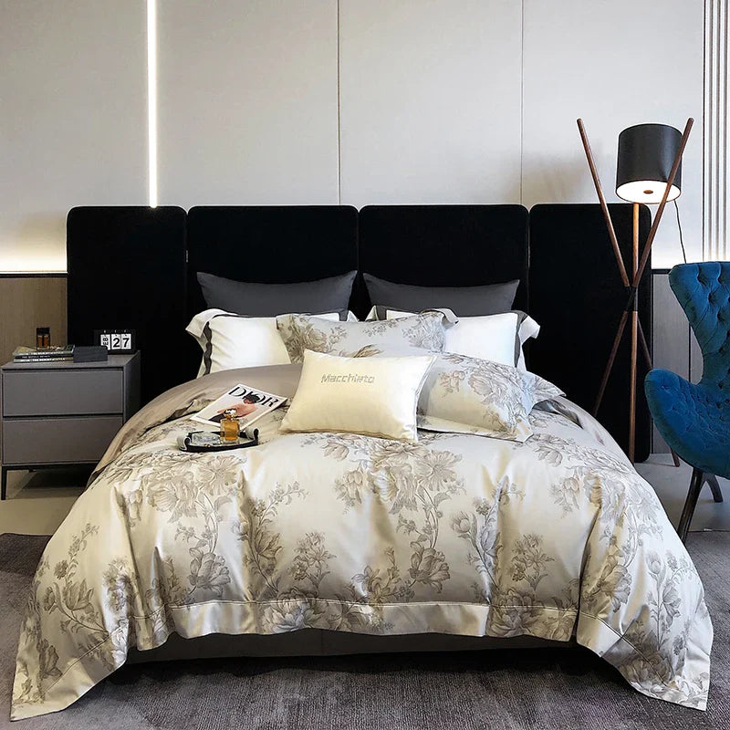 Afralia™ 1200TC Egyptian Cotton Satin Jacquard Patchwork Bedding Set with Silky Finish