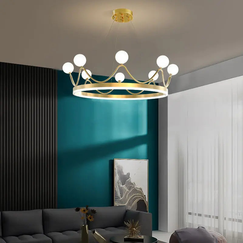 Afralia™ Glass Crown Chandelier Pendant Light for Bedroom Ceiling, Modern Suspension Lamp