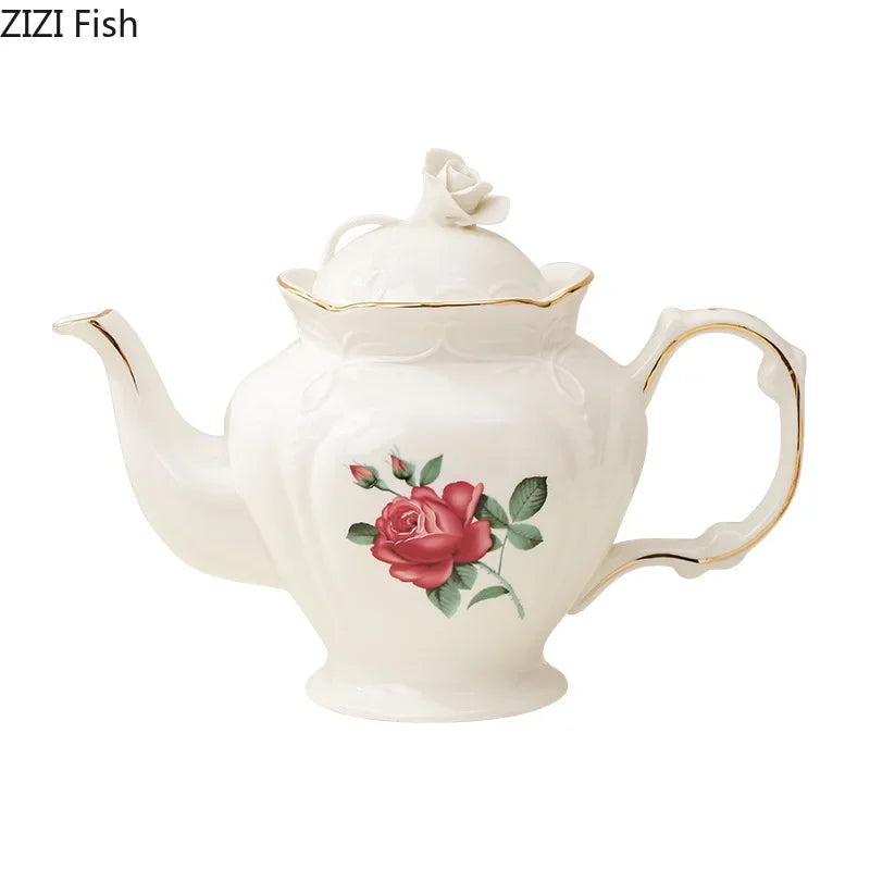 Afralia™ Ceramic Tea Set Dining Table Elegant Floral Collection